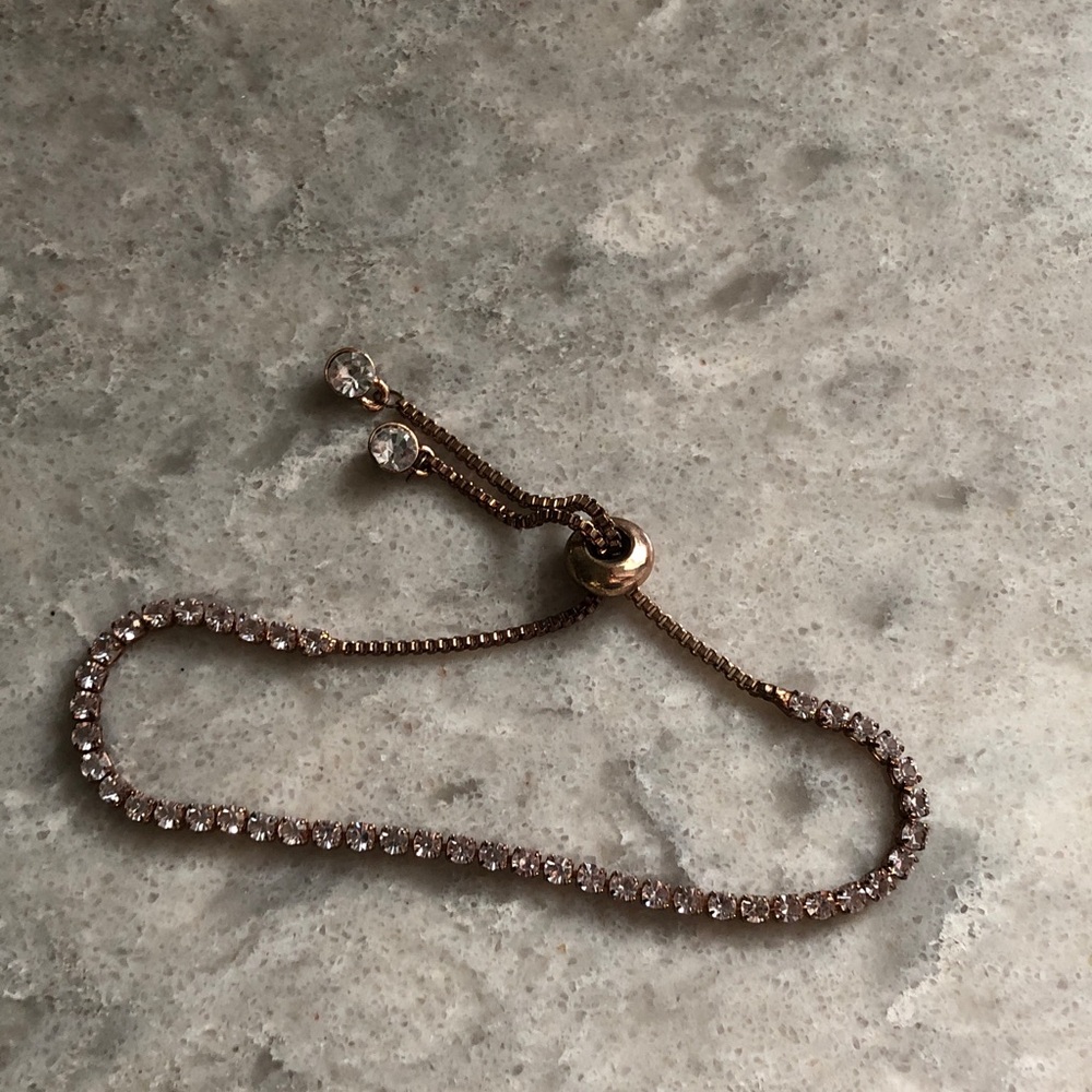Rose Gold Adjustable Tennis Bracelet with Clear Crystals
